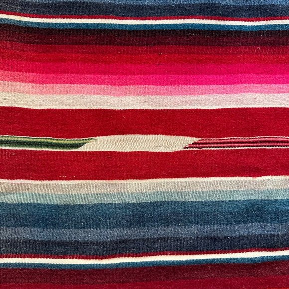 Vintage Wool Serape 62" Fringed Runner Blanket Rainbow Native Mexican American - Picture 7 of 11